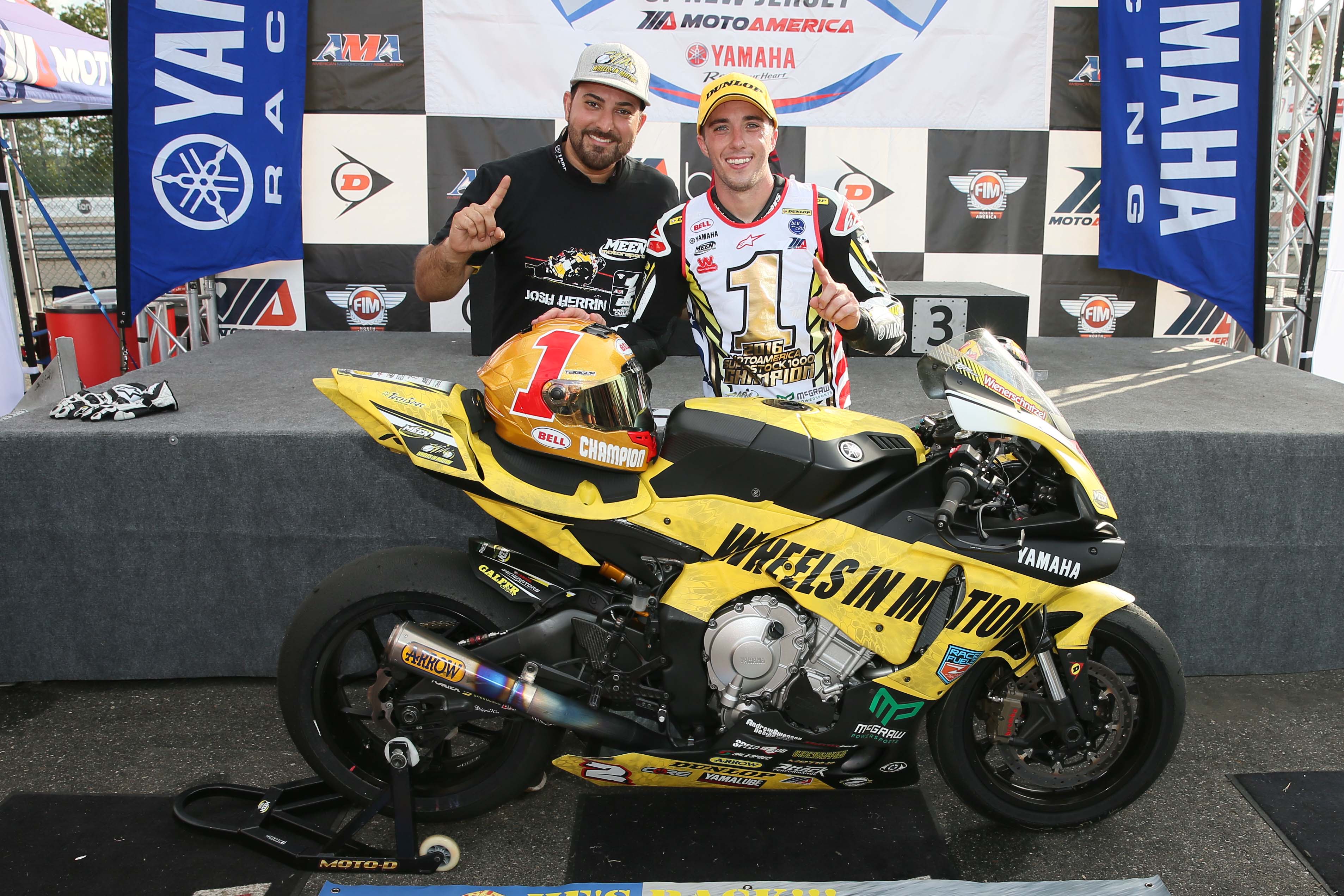Ameen Sajjadi with MotoAmerica Superstock 1000 champion and Meen Motorsport racer Josh Herrin