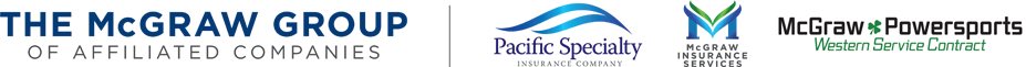 The McGraw Group of Affiliated Companies, Pacific Specialty, McGraw Insurance Services, McGraw Powersports Logos